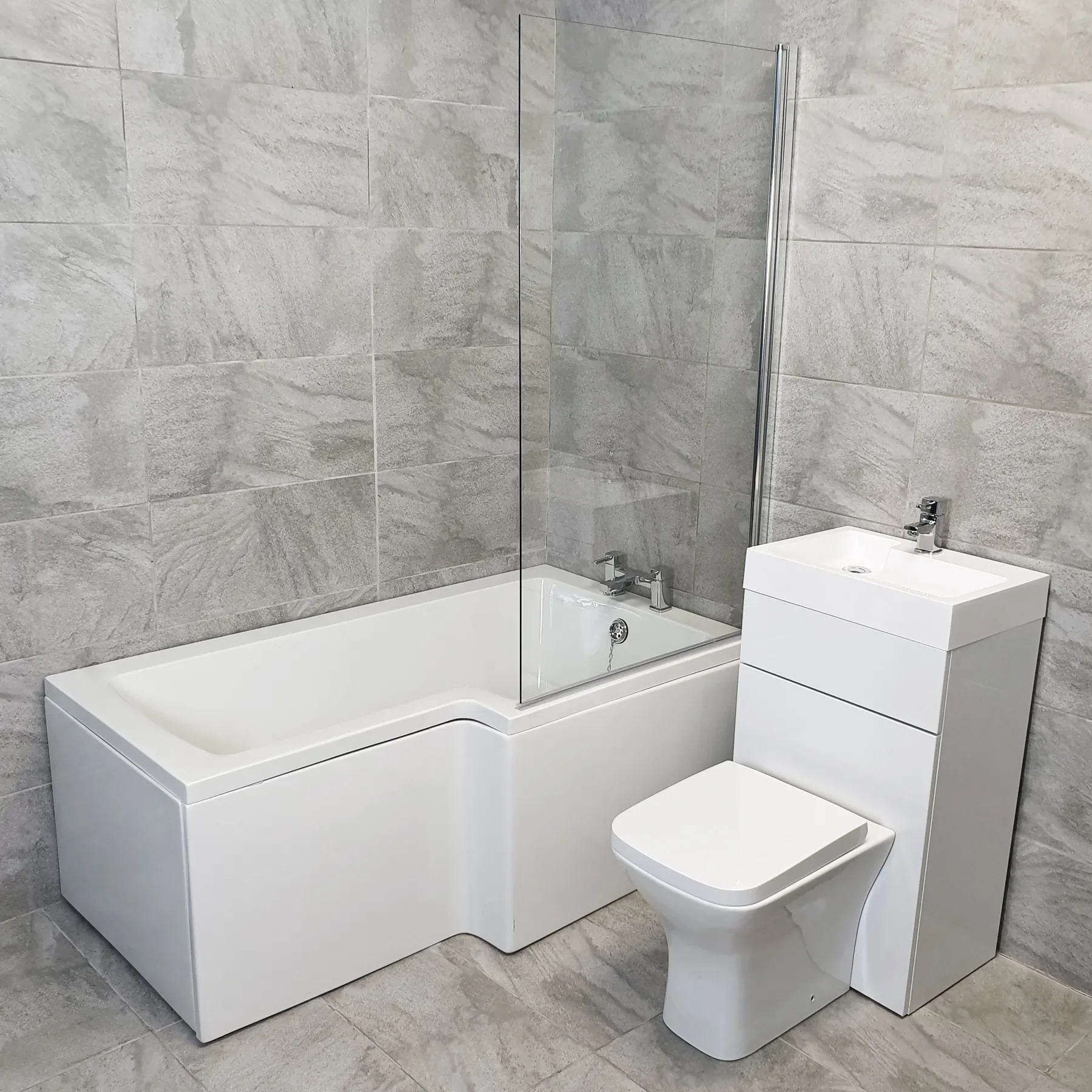 L Shaped 1700 Showerbath Suite Inc Taps & Compact Toilet + Sink Unit Right Hand 3 L Shaped 1700 Showerbath Suite Inc Taps & Compact Toilet + Sink Unit Right Hand