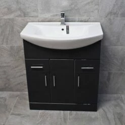 750mm Designer Anthracite Gloss Vanity Basin Sink Bathroom Storage Unit