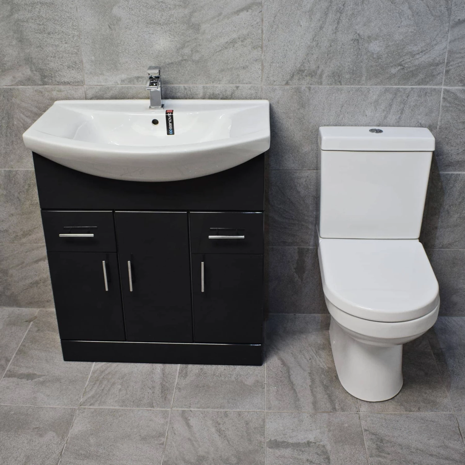 750mm Glossy Anthracite Sink Basin Vanity Unit Set Storage Unit + Toilet Set 3 750mm Glossy Anthracite Sink Basin Vanity Unit Set Storage Unit + Toilet Set