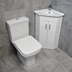 Sindee Rimless Short Projection Toilet & Corner Basin Vanity 2 Door Cloakroom