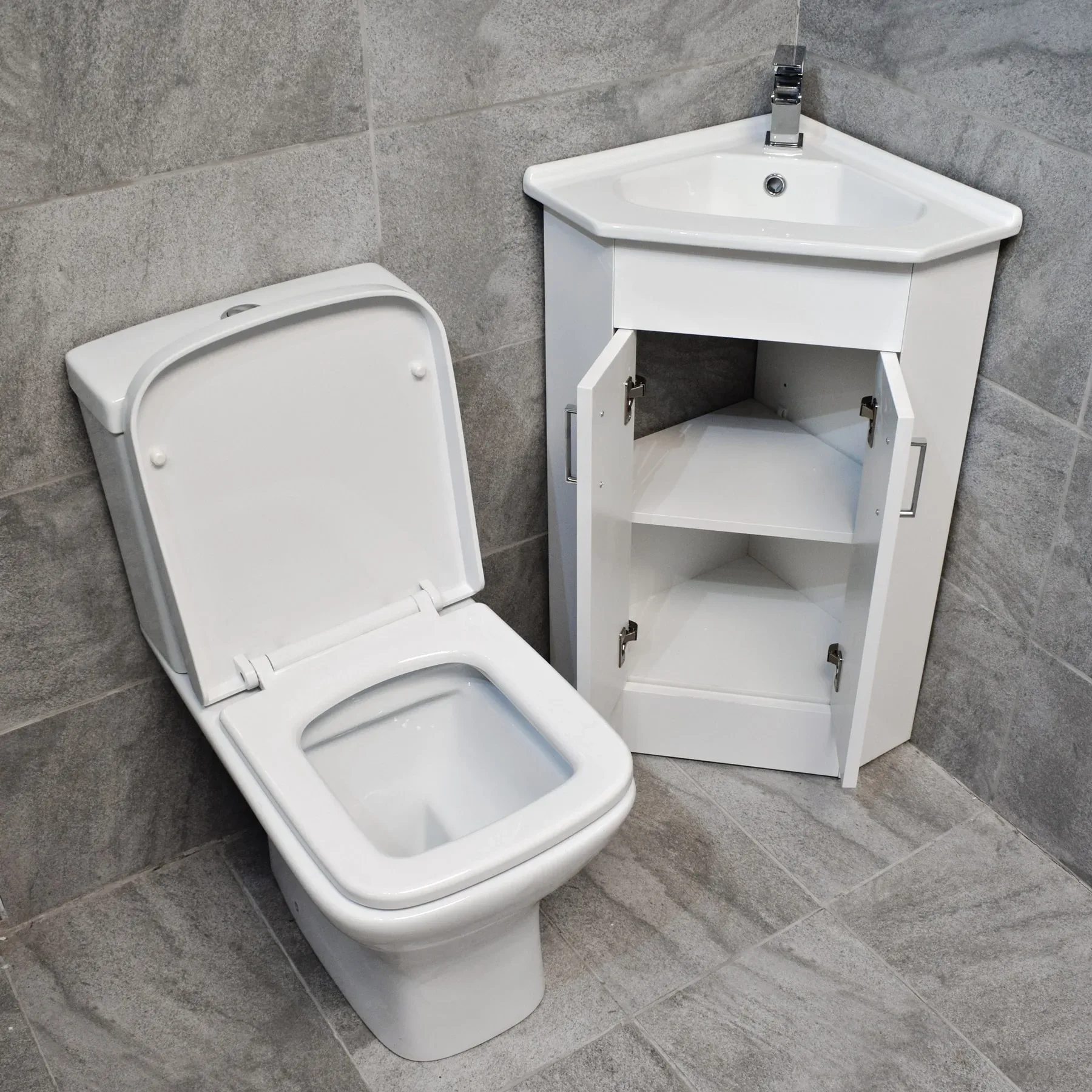 Sindee Rimless Short Projection Toilet & Corner Basin Vanity 2 Door Cloakroom 4 Sindee Rimless Short Projection Toilet & Corner Basin Vanity 2 Door Cloakroom - Image 2