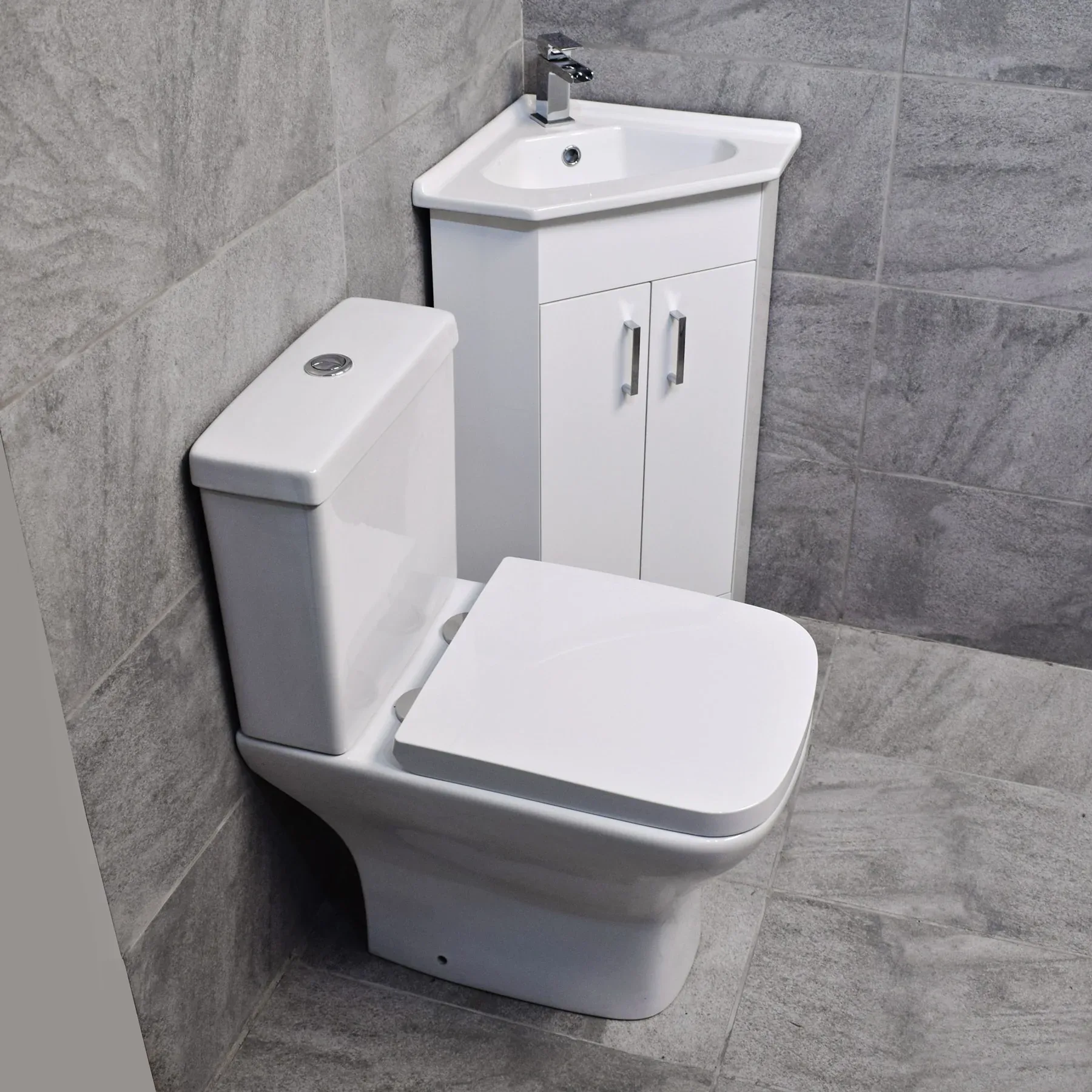 Sindee Rimless Short Projection Toilet & Corner Basin Vanity 2 Door Cloakroom 6 Sindee Rimless Short Projection Toilet & Corner Basin Vanity 2 Door Cloakroom - Image 4
