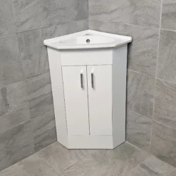 Corner Vanity Unit 2 Door Including Basin Sink Cloakroom Unit – Gloss White