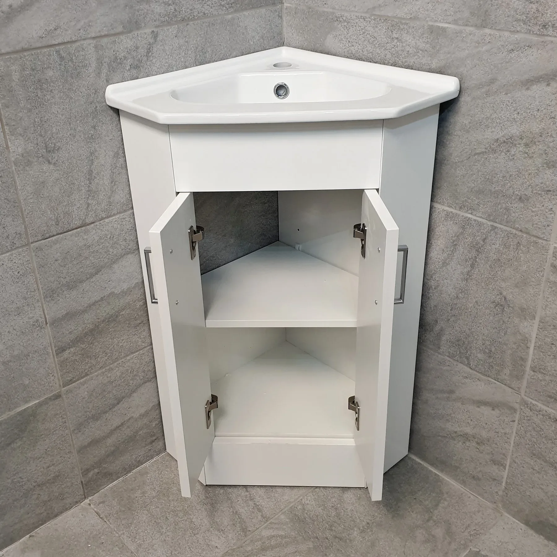 Corner Vanity Unit 2 Door Including Basin Sink Cloakroom Unit – Gloss White 6 Corner Vanity Unit 2 Door Including Basin Sink Cloakroom Unit – Gloss White - Image 4