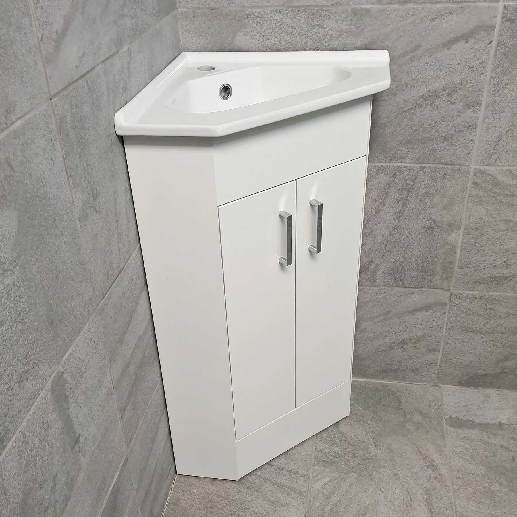 Corner Vanity Unit 2 Door Including Basin Sink Cloakroom Unit – Gloss White 5 Corner Vanity Unit 2 Door Including Basin Sink Cloakroom Unit – Gloss White - Image 3