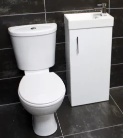 400mm Cloakroom Basin Unit Sink Cupboard + Toilet Set Bathroom Suite + Tap