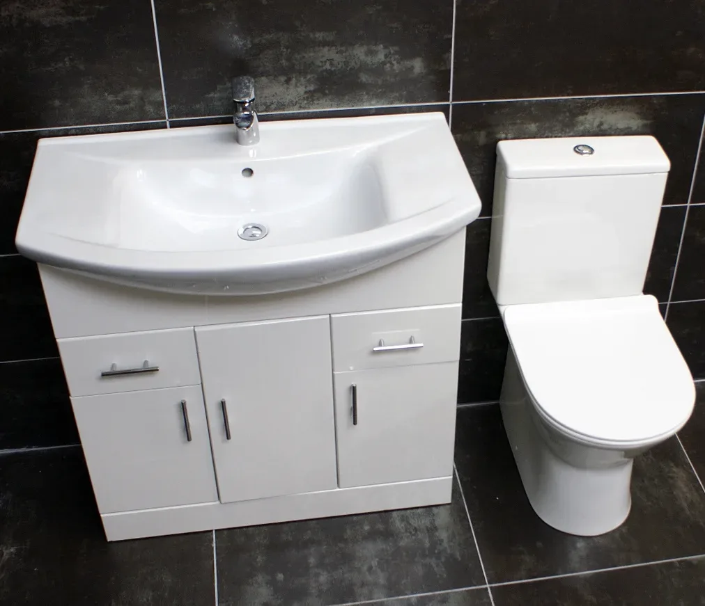 850mm Vanity Unit + Rimless Toilet Option Basin Sink Bathroom Suite Set + Tap 3 850mm Vanity Unit + Rimless Toilet Option Basin Sink Bathroom Suite Set + Tap