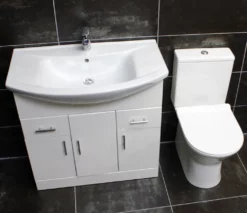 750mm Vanity Unit + Rimless Toilet Option Basin Sink Bathroom Suite Set + Tap