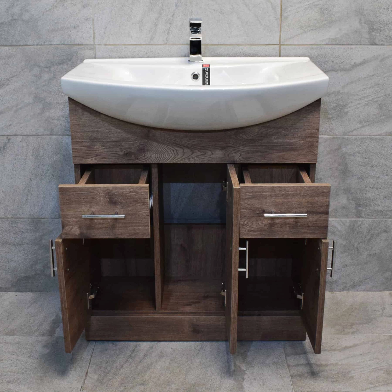 750mm Designer Walnut Oak Vanity Basin Sink Storage Unit Bathroom 4 750mm Designer Walnut Oak Vanity Basin Sink Storage Unit Bathroom - Image 2