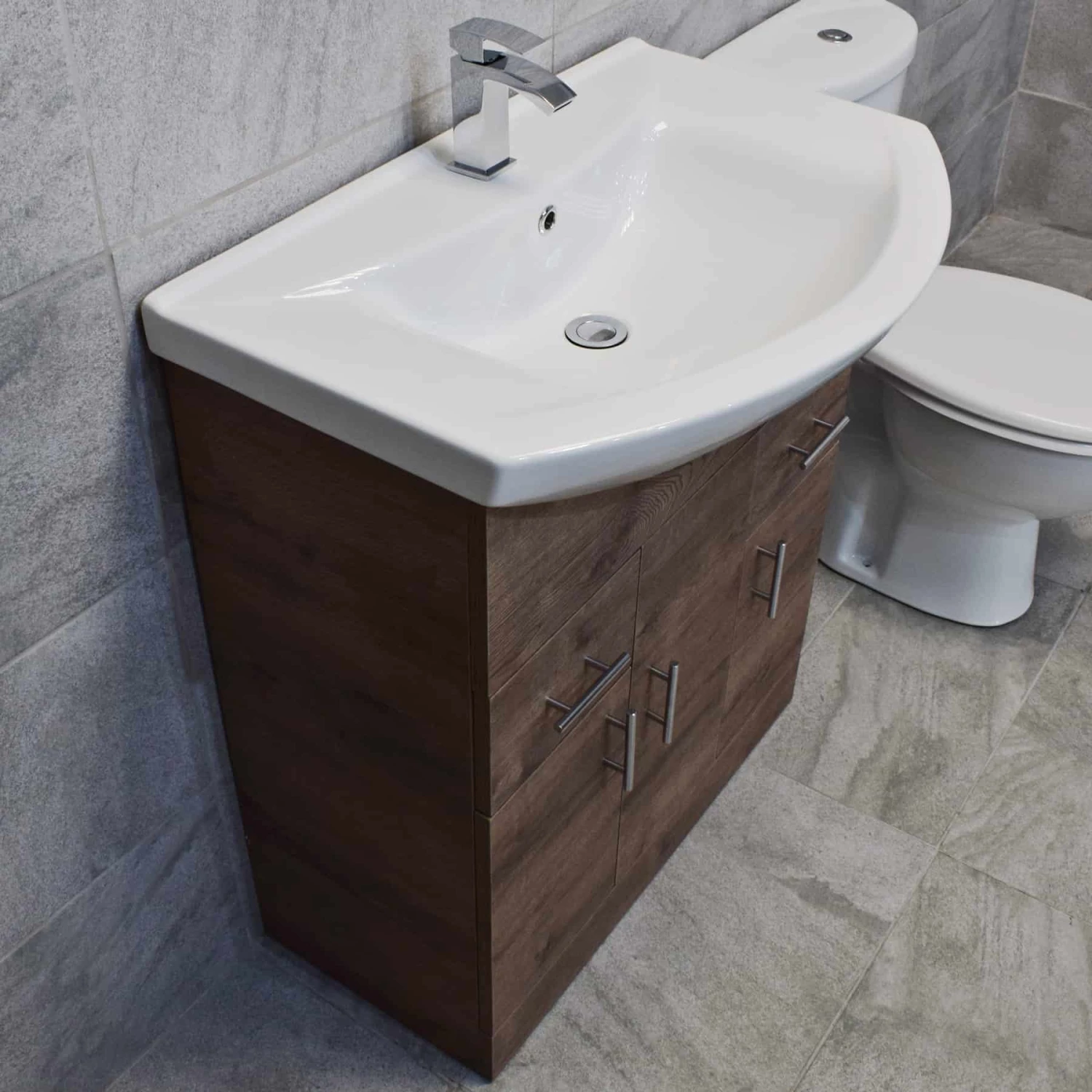750mm Walnut Oak Sink Basin Vanity Unit Set Storage Unit + Toilet Set 11 750mm Walnut Oak Sink Basin Vanity Unit Set Storage Unit + Toilet Set - Image 9