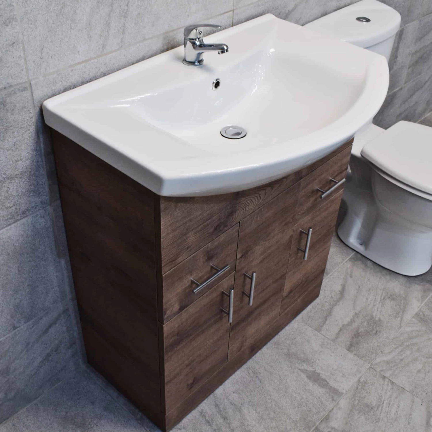 750mm Walnut Oak Sink Basin Vanity Unit Set Storage Unit + Toilet Set 10 750mm Walnut Oak Sink Basin Vanity Unit Set Storage Unit + Toilet Set - Image 8
