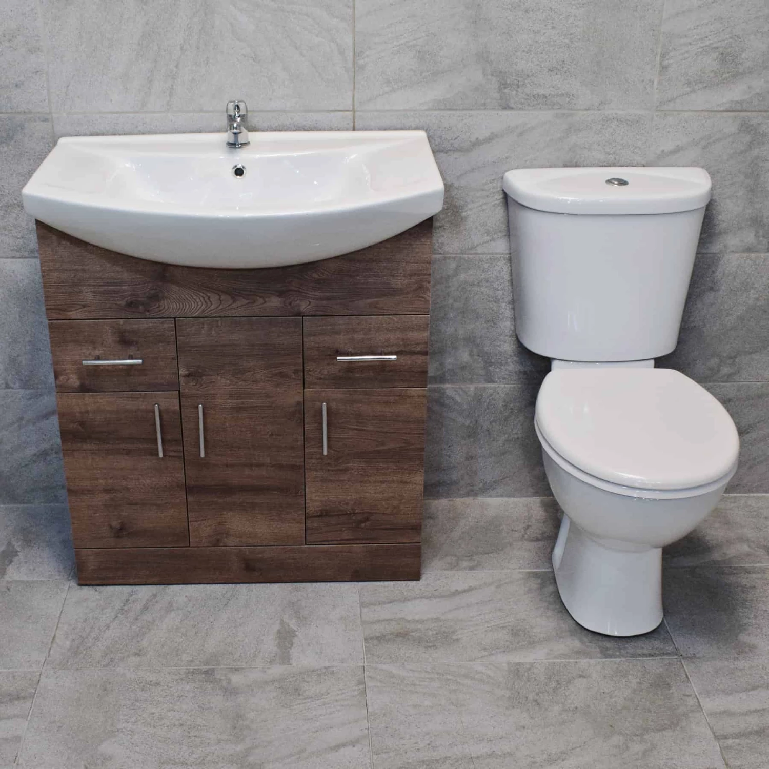 750mm Walnut Oak Sink Basin Vanity Unit Set Storage Unit + Toilet Set 8 750mm Walnut Oak Sink Basin Vanity Unit Set Storage Unit + Toilet Set - Image 6
