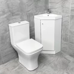 Alpine Duo 420mm Corner Cloakroom Vanity Unit With Sindee Rimless Toilet Suite