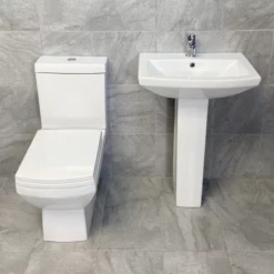 Amelia Closed Coupled Toilet WC & Pedestal Basin Bathroom Set Compact