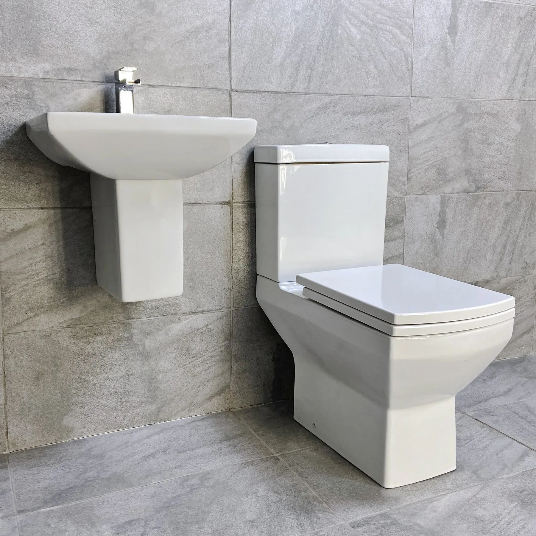 Amelia Wall Hung Basin Sink & Ped With Close Coupled Toilet Ensuite Cloakroom 4 Amelia Wall Hung Basin Sink & Ped With Close Coupled Toilet Ensuite Cloakroom - Image 2