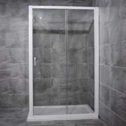 1000 X 1850mm Chrome Frame Sliding Bathroom Shower Door With Tray Options