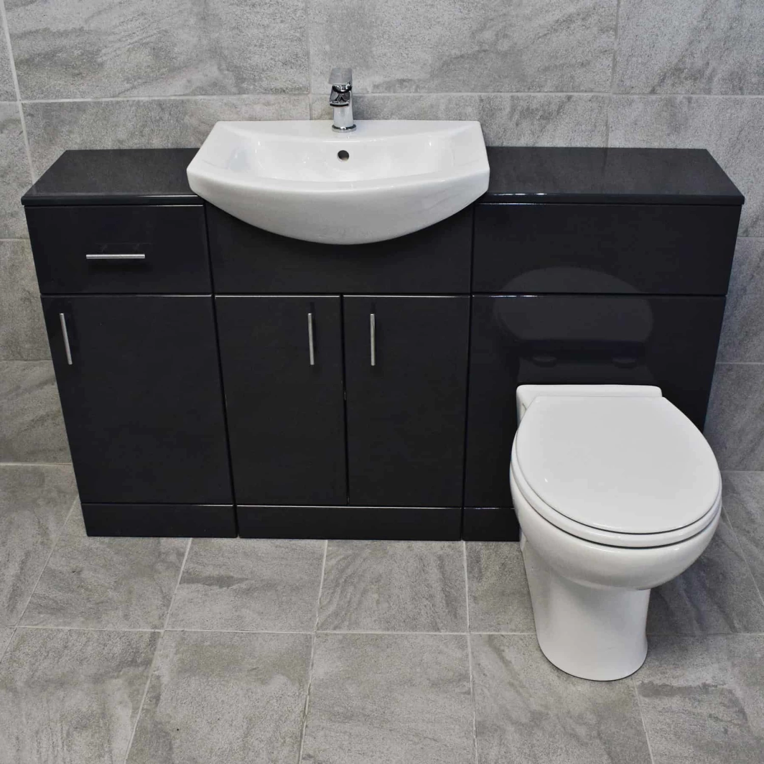 1350mm Anthracite Drawerline Vanity Set Bathroom Storage Toilet + Basin 3 1350mm Anthracite Drawerline Vanity Set Bathroom Storage Toilet + Basin