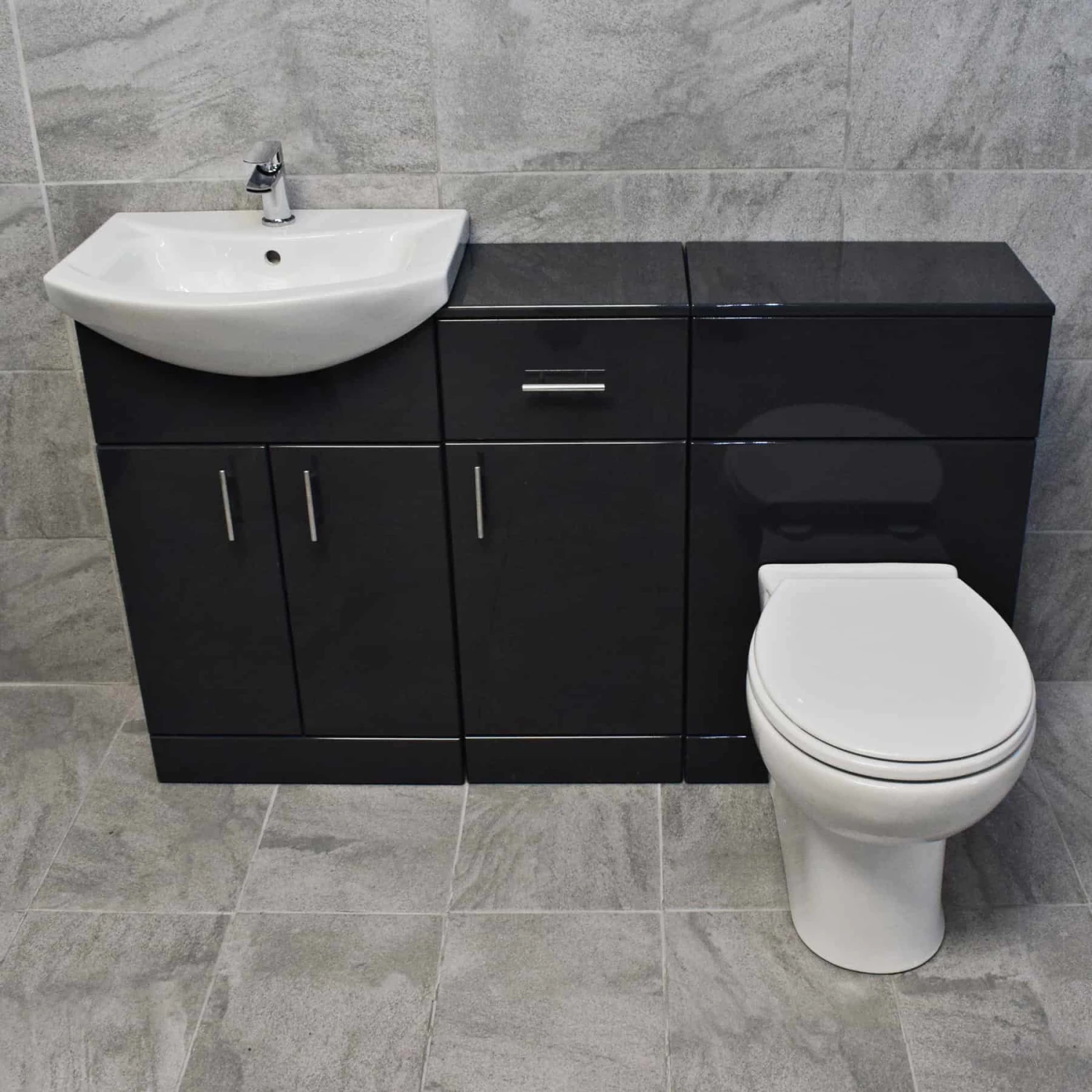 1350mm Anthracite Drawerline Vanity Set Bathroom Storage Toilet + Basin 5 1350mm Anthracite Drawerline Vanity Set Bathroom Storage Toilet + Basin - Image 3