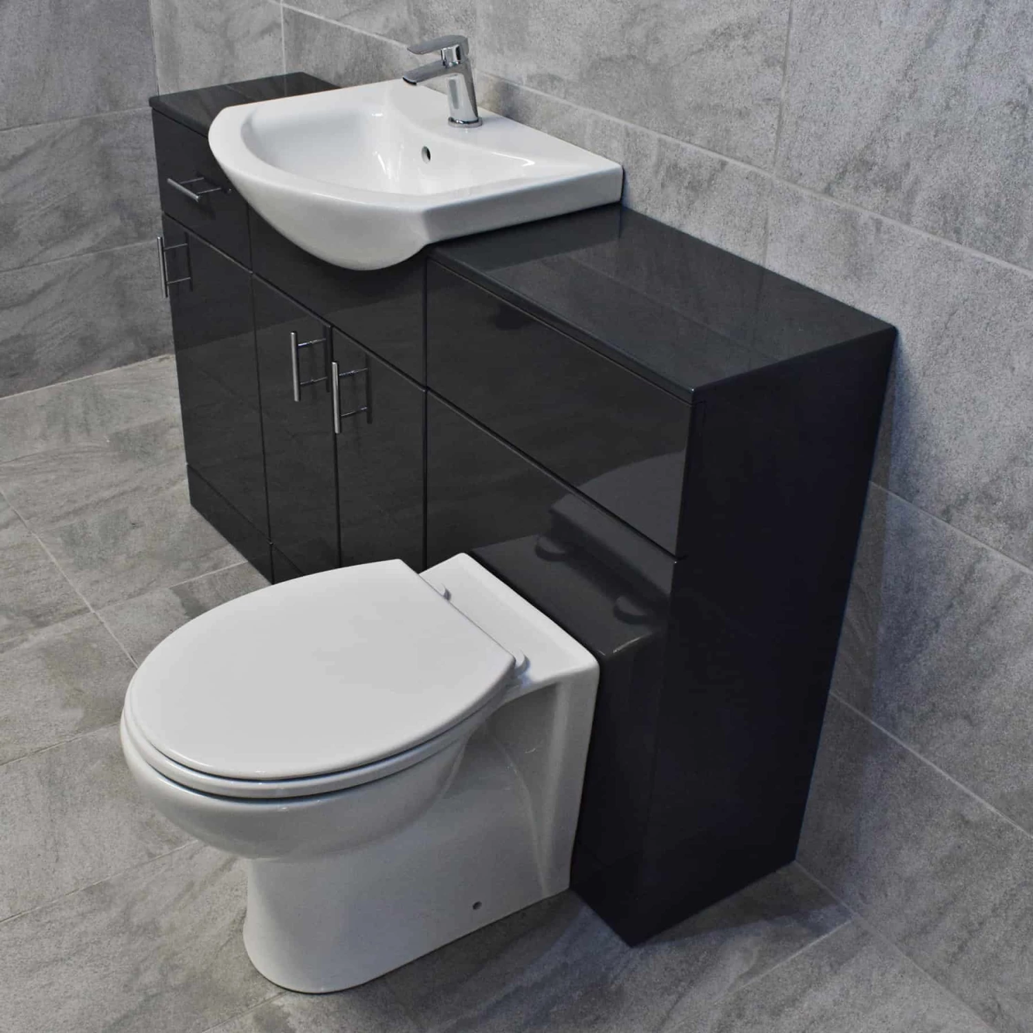 1350mm Anthracite Drawerline Vanity Set Bathroom Storage Toilet + Basin 6 1350mm Anthracite Drawerline Vanity Set Bathroom Storage Toilet + Basin - Image 4