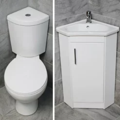 Arizona Cloakroom Set Compact Toilet + Corner Vanity Sink Unit Cloakroom
