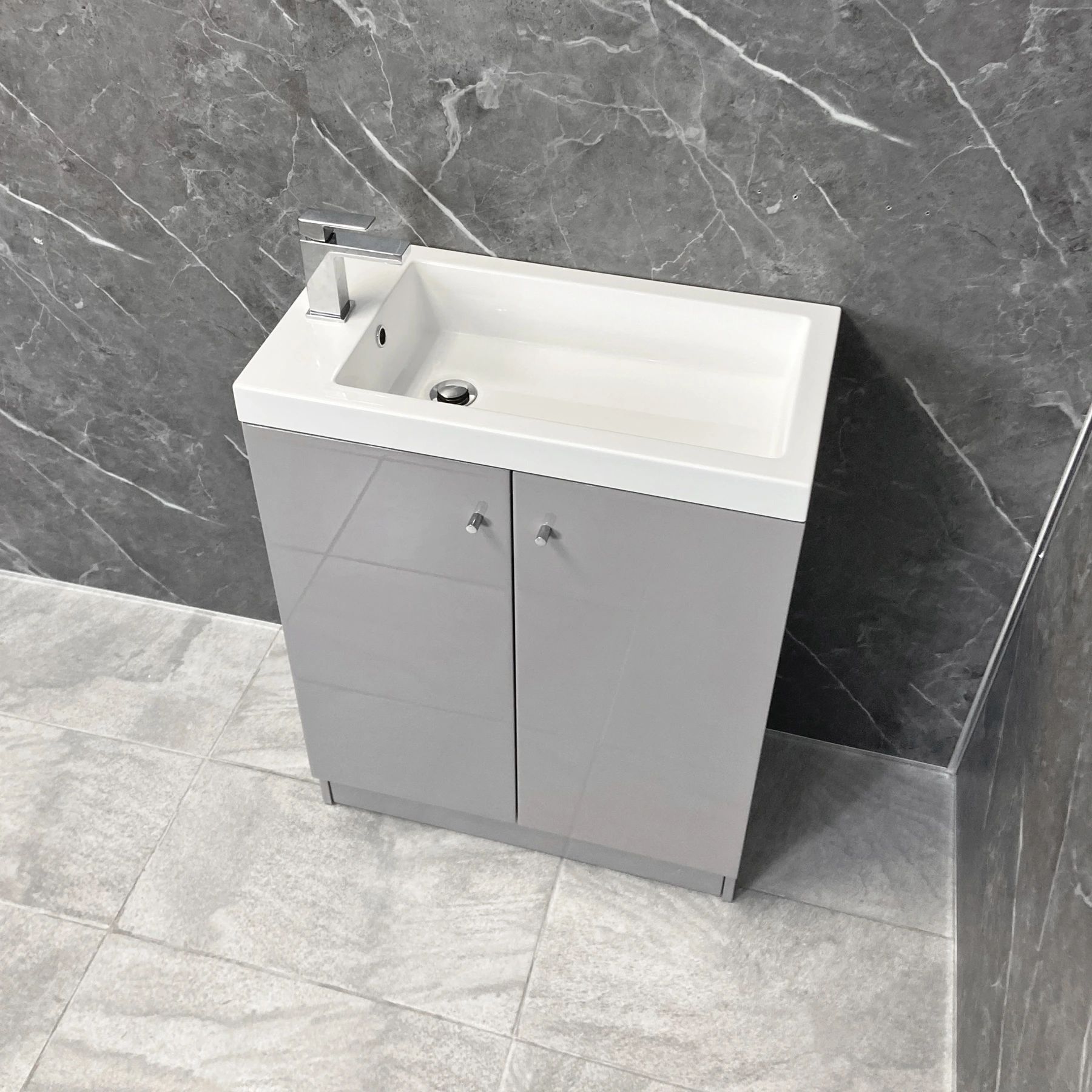 Ex-Bathstore Alpine Duo 660mm Grey Gloss Vanity Unit With Resin Basin Sink 4 Ex-Bathstore Alpine Duo 660mm Grey Gloss Vanity Unit With Resin Basin Sink - Image 2