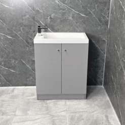 Ex-Bathstore Alpine Duo 660mm Grey Gloss Vanity Unit With Resin Basin Sink