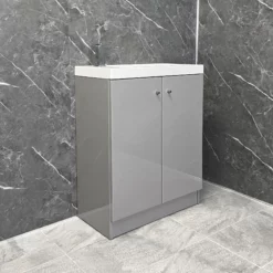 Ex-Bathstore Alpine Duo 660mm Grey Gloss Vanity Unit With Resin Basin Sink 13 Ex-Bathstore Alpine Duo 660mm Grey Gloss Vanity Unit With Resin Basin Sink -UK Bathroom Products Sales 2024 Bathstore Alpine Duo 660 Unit Grey Side