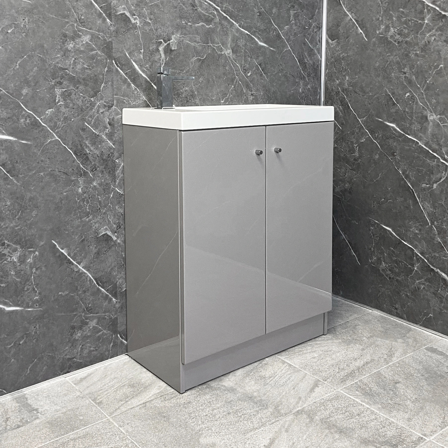 Ex-Bathstore Alpine Duo 660mm Grey Gloss Vanity Unit With Resin Basin Sink 8 Ex-Bathstore Alpine Duo 660mm Grey Gloss Vanity Unit With Resin Basin Sink - Image 6