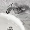 Cammie Traditional Cross Head Basin Mono Mixer Tap Chrome & White -UK Bathroom Products Sales 2024 Cammi Basin Mono Tap UKBF 07032W Side