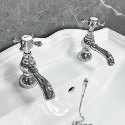 Cammie Traditional Cross Head Basin Pillar Taps Chrome & White