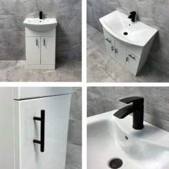 Vanity Unit Bathroom Sink Basin Storage With Black Handles White – Various Sizes