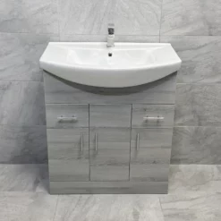 750mm Designer Grey Ash Vanity Basin Sink Bathroom Storage Unit