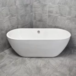 Flo 1555 X 745mm Modern Freestanding White Acrylic Bath With Waste Options