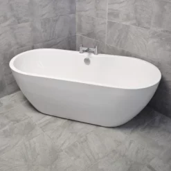 Flo 1555 X 745mm Modern Freestanding White Acrylic Bath With Waste Options 9 Flo 1555 X 745mm Modern Freestanding White Acrylic Bath With Waste Options -UK Bathroom Products Sales 2024 Compare Florence Bath Front Tap jpg webp 3