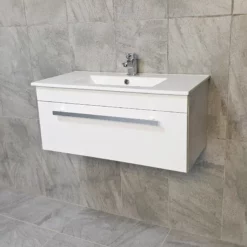 Nicky 800mm Wall Hung Vanity Sink Basin Unit With Storage White Cloak Ensuite