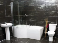 Complete P Shape Showerbath Bathroom Suite With Screen & Taps Option Left Hand