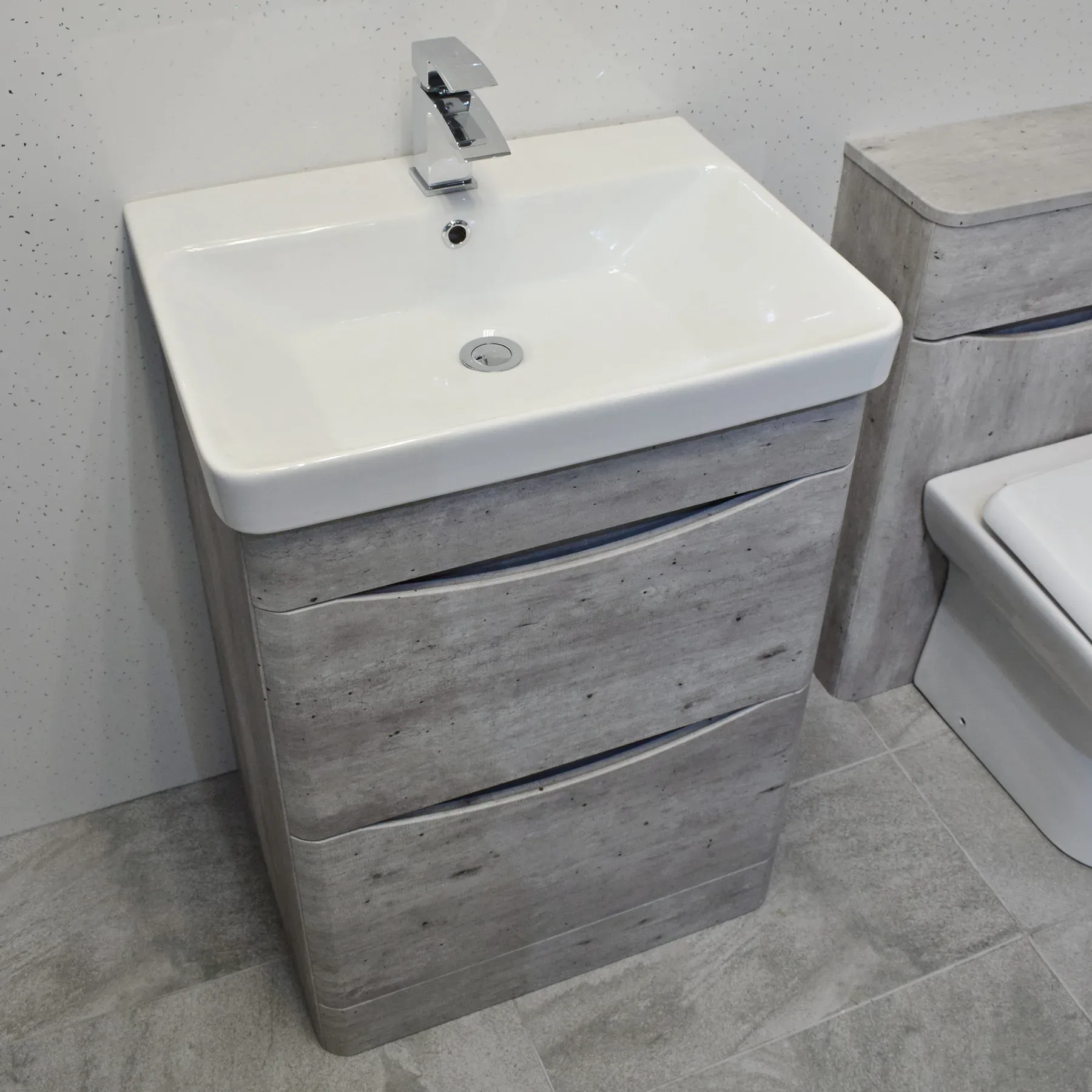 Aegean Light Concrete Grey Bathroom Furniture Set 600mm Basin Unit + Toilet 5 Aegean Light Concrete Grey Bathroom Furniture Set 600mm Basin Unit + Toilet - Image 3