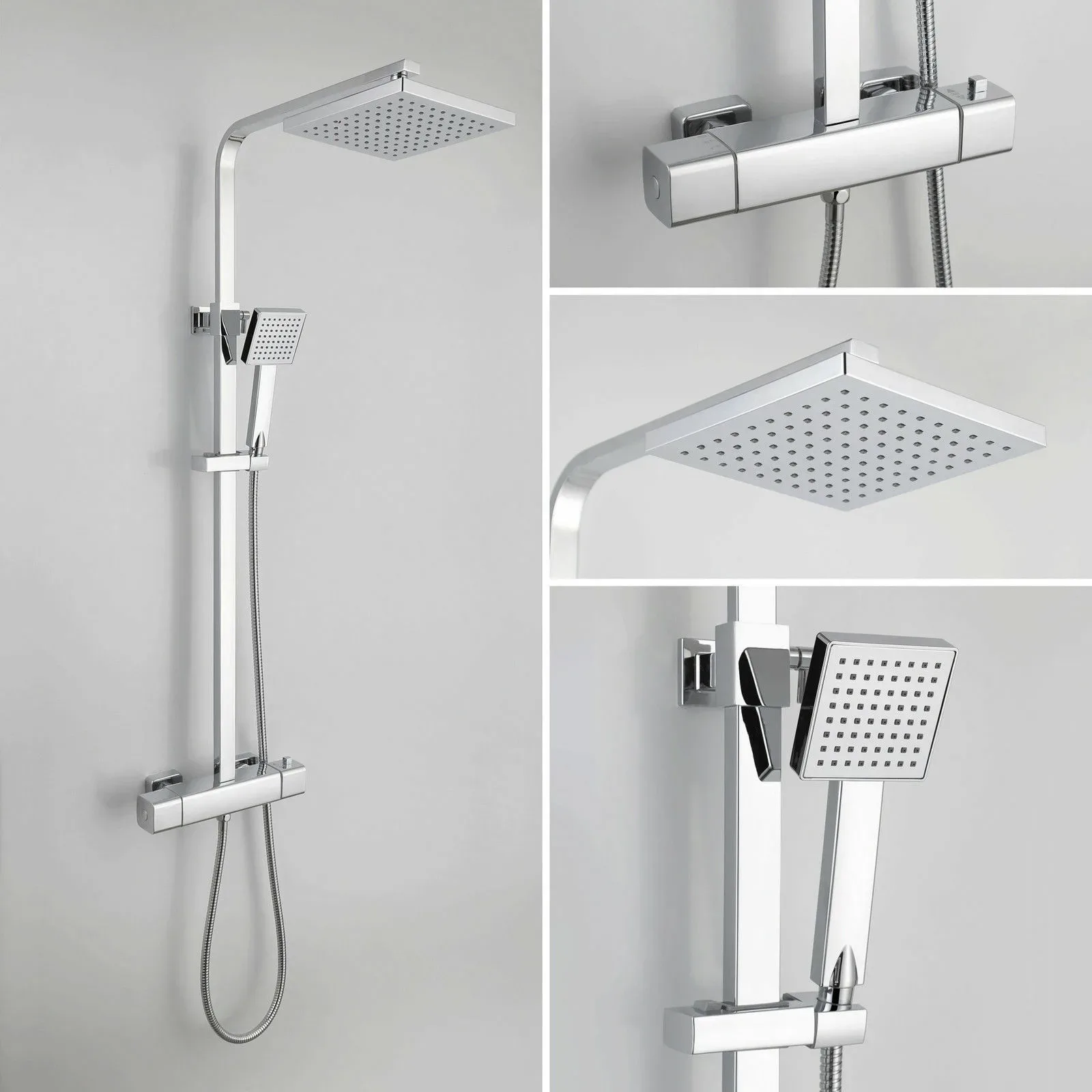 Cool Touch Thermostatic Shower Set Kit Valve Dual Head Round Or Square 4 Cool Touch Thermostatic Shower Set Kit Valve Dual Head Round Or Square - Image 2