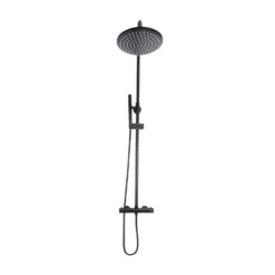 Core Matt Black Thermostatic Round Rigid Riser Shower Valve Two Heads