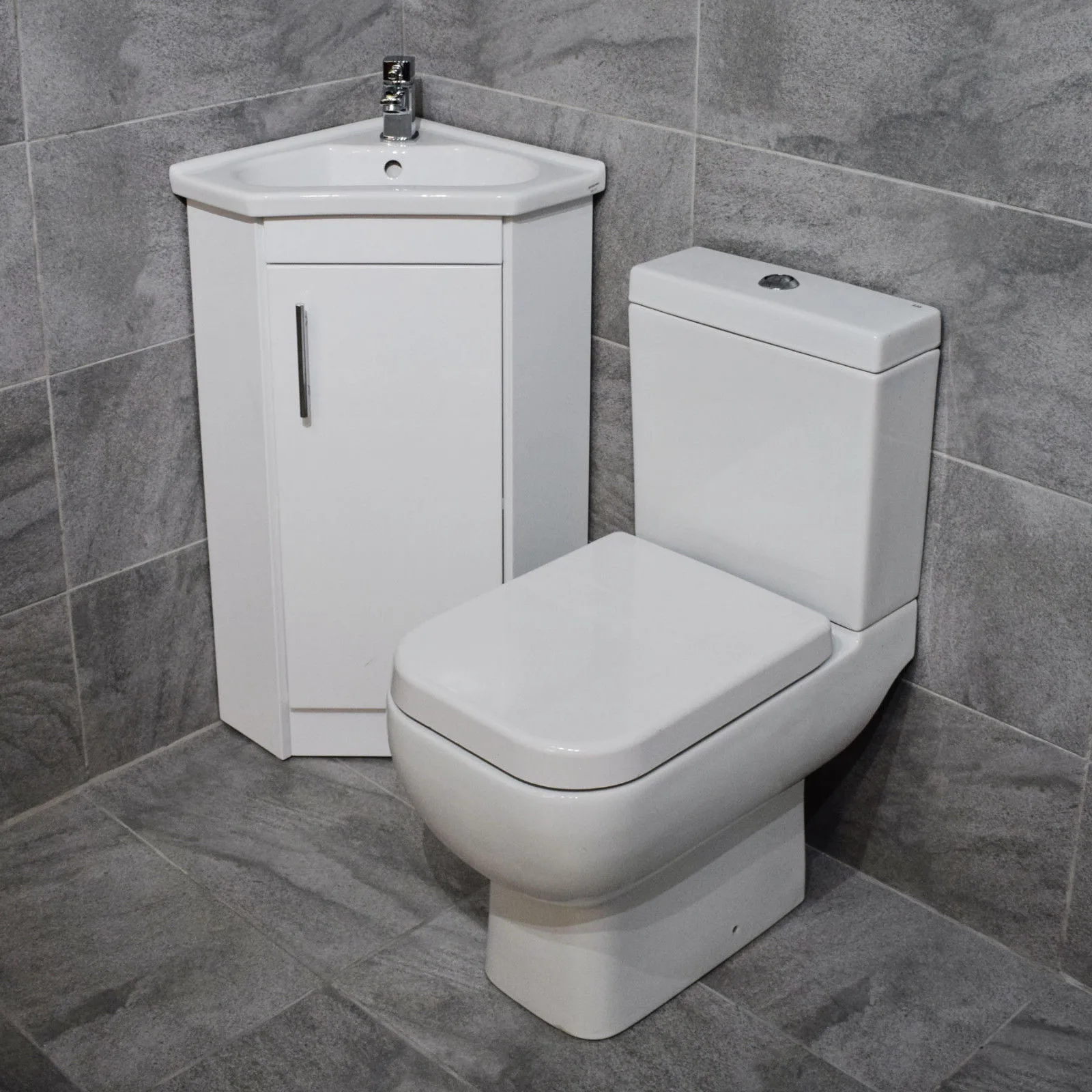 Corner Vanity Basin Sink Unit + RAK Series 600 Compact Toilet Cloakroom Ensuite 3 Corner Vanity Basin Sink Unit + RAK Series 600 Compact Toilet Cloakroom Ensuite