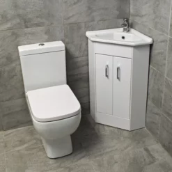 Corner Vanity 2 Door Basin Sink Unit + RAK Series 600 Compact Toilet Cloakroom