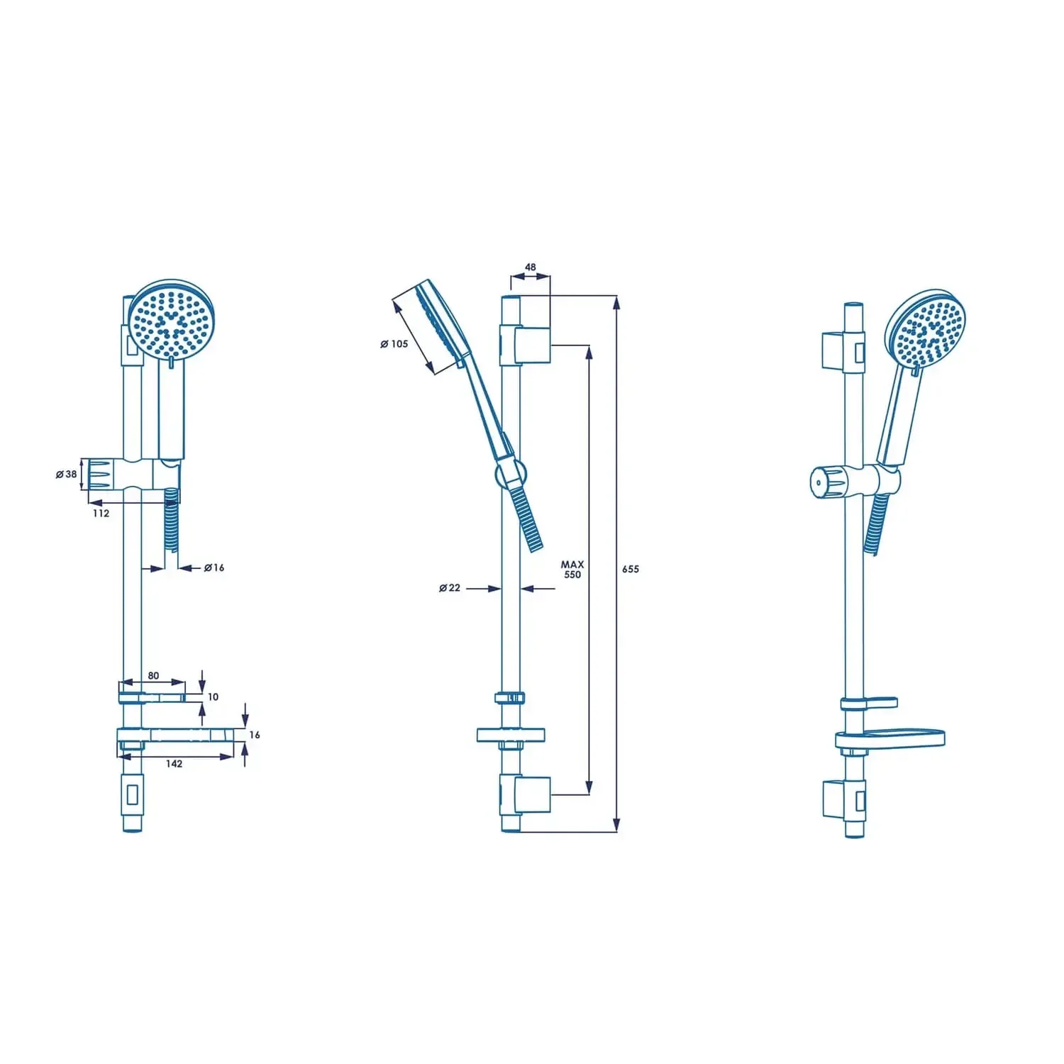 Croydex Matrix 3 Function Shower Set Inc Shower Head + Adjustable Riser Rail 5 Croydex Matrix 3 Function Shower Set Inc Shower Head + Adjustable Riser Rail - Image 3