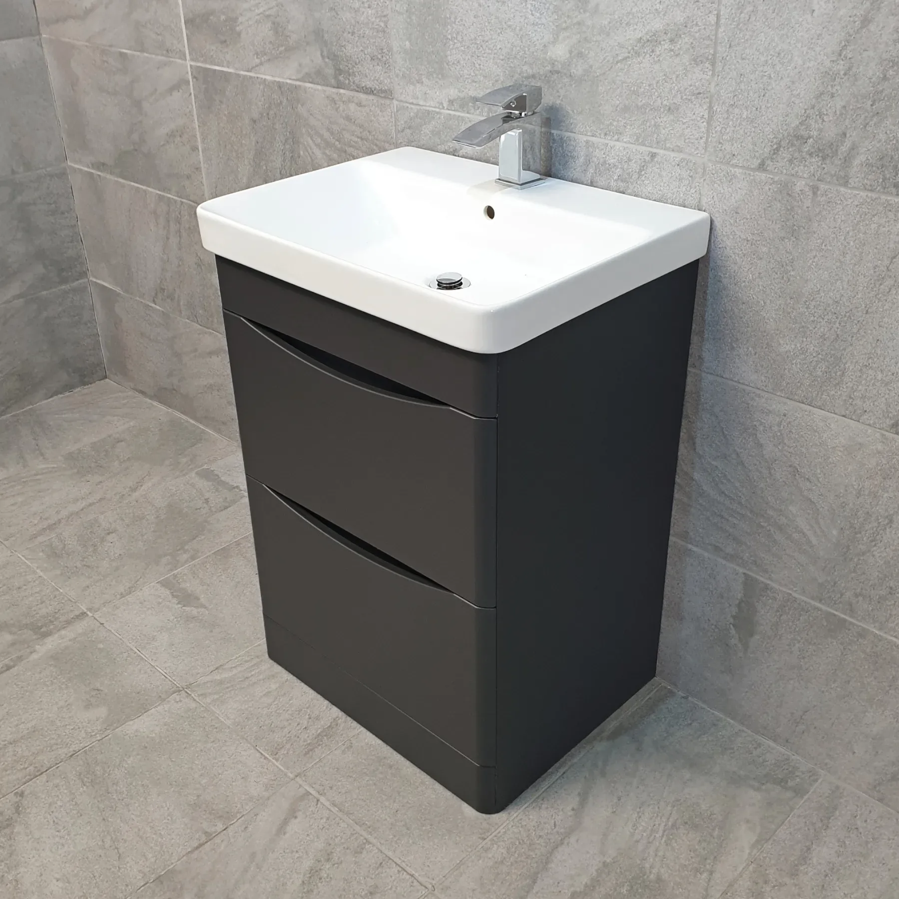 Aegean Floorstanding Bathroom Vanity Basin Sink Unit – Matt Dark Grey 4 Aegean Floorstanding Bathroom Vanity Basin Sink Unit – Matt Dark Grey - Image 2