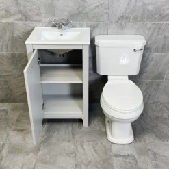 Derby Traditional Light Grey Vanity Unit + Carlton Toilet Set Cloakroom Suite 16 Derby Traditional Light Grey Vanity Unit + Carlton Toilet Set Cloakroom Suite -UK Bathroom Products Sales 2024 Derby 500 LGO Carlton White Seat Open jpg webp