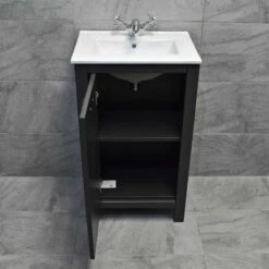 Derby 500mm Traditional Style Vanity Unit – Dark / Light Grey Oak – Optional Tap 15 Derby 500mm Traditional Style Vanity Unit – Dark / Light Grey Oak – Optional Tap -UK Bathroom Products Sales 2024 Derby 500 Vanity Dark Grey Door