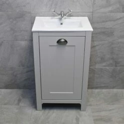 Derby 500mm Traditional Style Vanity Unit – Dark / Light Grey Oak – Optional Tap 14 Derby 500mm Traditional Style Vanity Unit – Dark / Light Grey Oak – Optional Tap -UK Bathroom Products Sales 2024 Derby 500 Vanity Light Grey Front