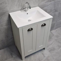 Derby 600mm Bathroom Vanity Unit With Ceramic Basin Sink – Mussel Oak