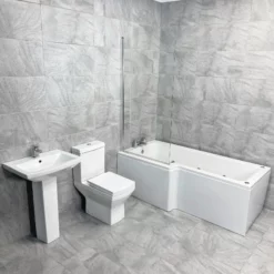 L Shaped Whirlpool Showerbath Suite With Amelia Toilet & Basin Set – Left Hand