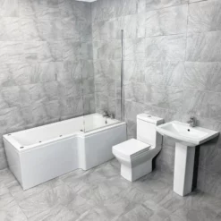 L Shaped Whirlpool Showerbath Suite With Amelia Toilet & Basin Set – Right Hand