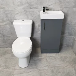 Cube 400mm Cloakroom Vanity Basin Sink Unit & Space Saving Toilet Set Ensuite